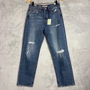 🆕 Levi's Wedgie Straight Jeans 28 Distressed Button Fly Comfort Effortless
